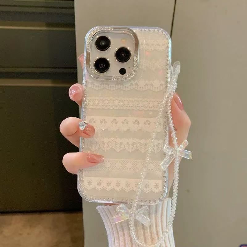Lace Case Adhesive Phone Decoration Set Strap Ribbon Print /