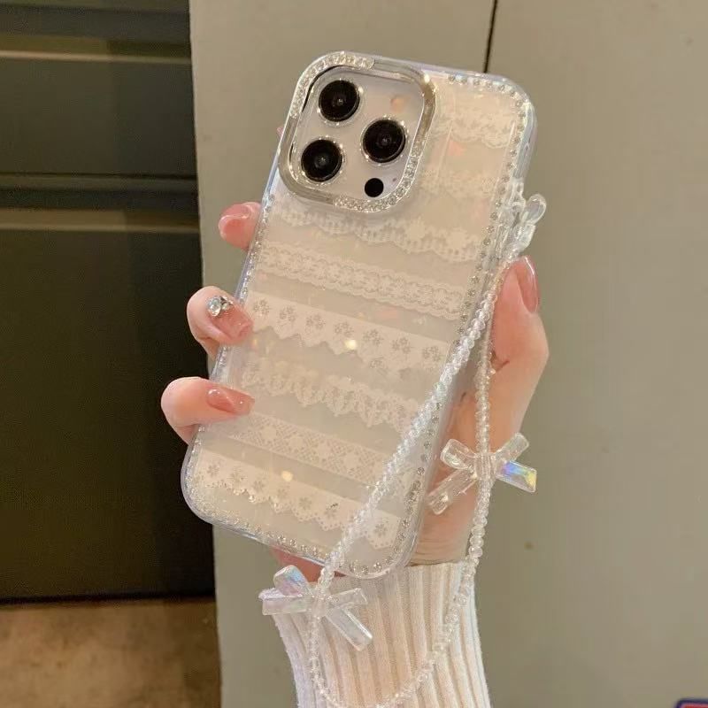 Lace Case Adhesive Phone Decoration Set Strap Ribbon Print /