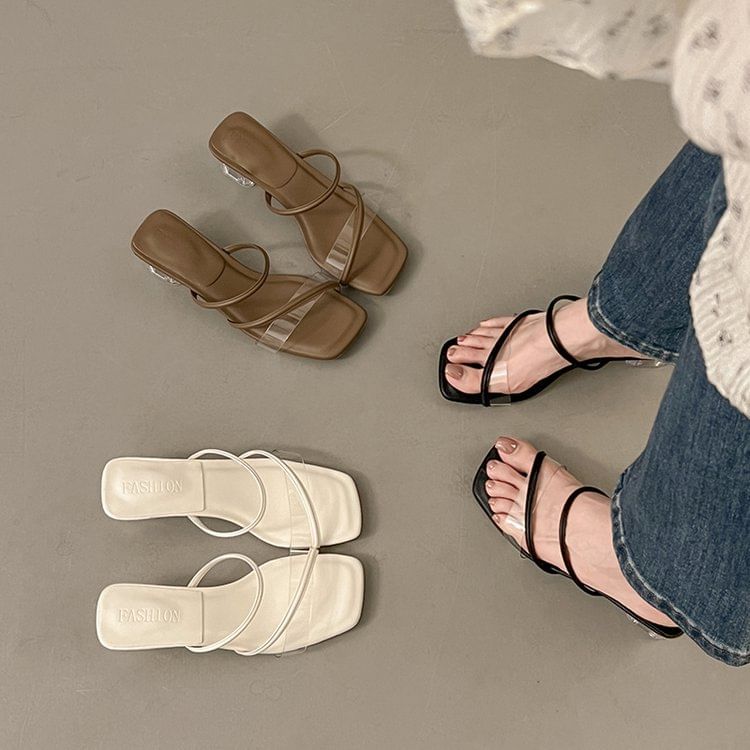 Square Heel PVC Toe Low Sandals Slide