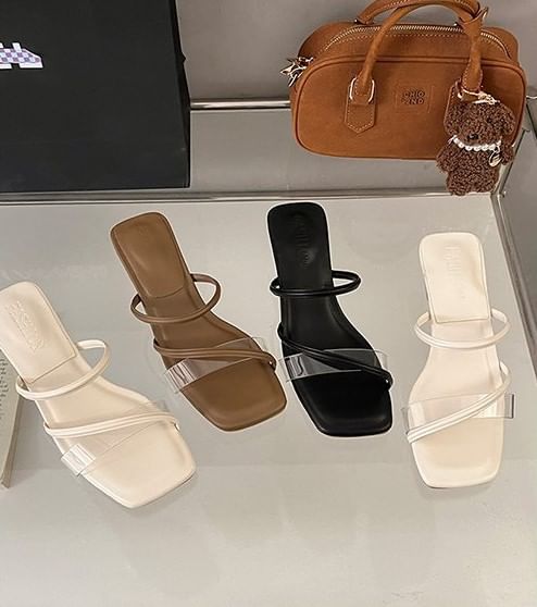 Square Heel PVC Toe Low Sandals Slide