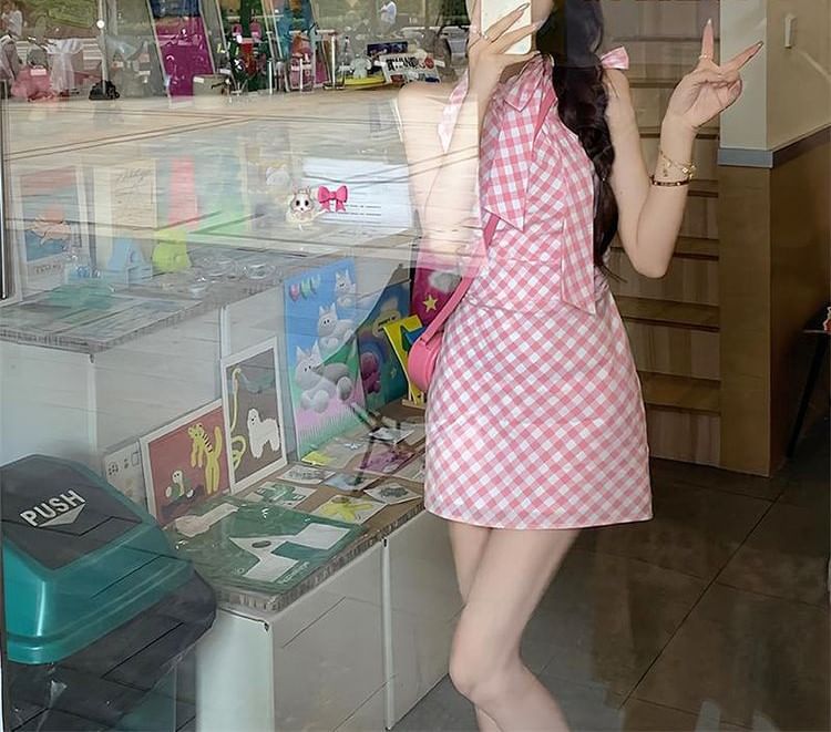 Sleeveless Mini Plaid Dress A-Line