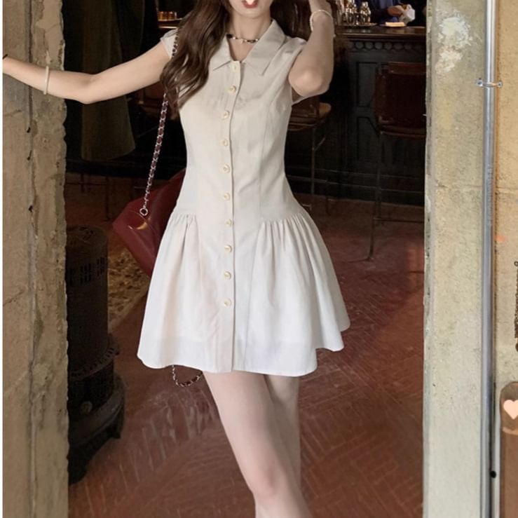 Short-Sleeve Mini Plain Dress A-Line Shirt