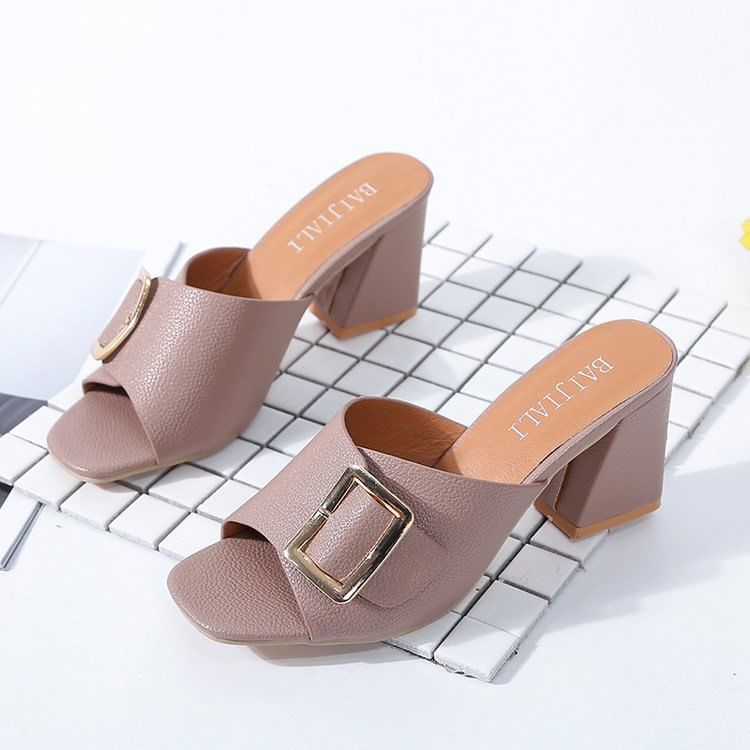 Buckled Sandals Slide Heel Chunky