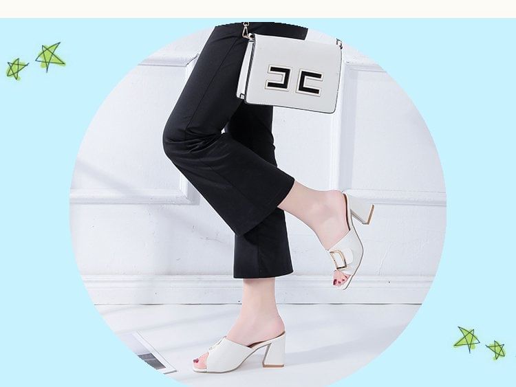 Buckled Sandals Slide Heel Chunky