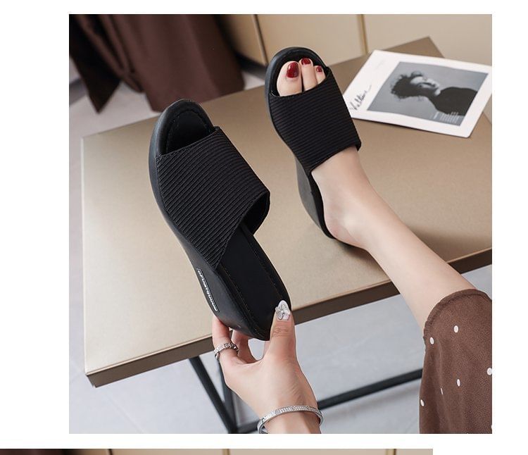 Knit Slide Heel Sandals Panel Wedge
