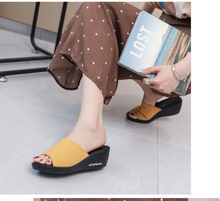Knit Slide Heel Sandals Panel Wedge