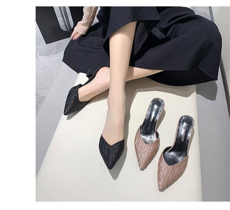 Kitten Pointed Heel Toe Mules