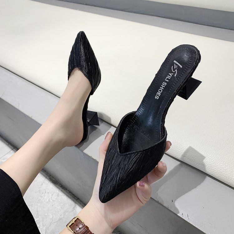 Kitten Pointed Heel Toe Mules