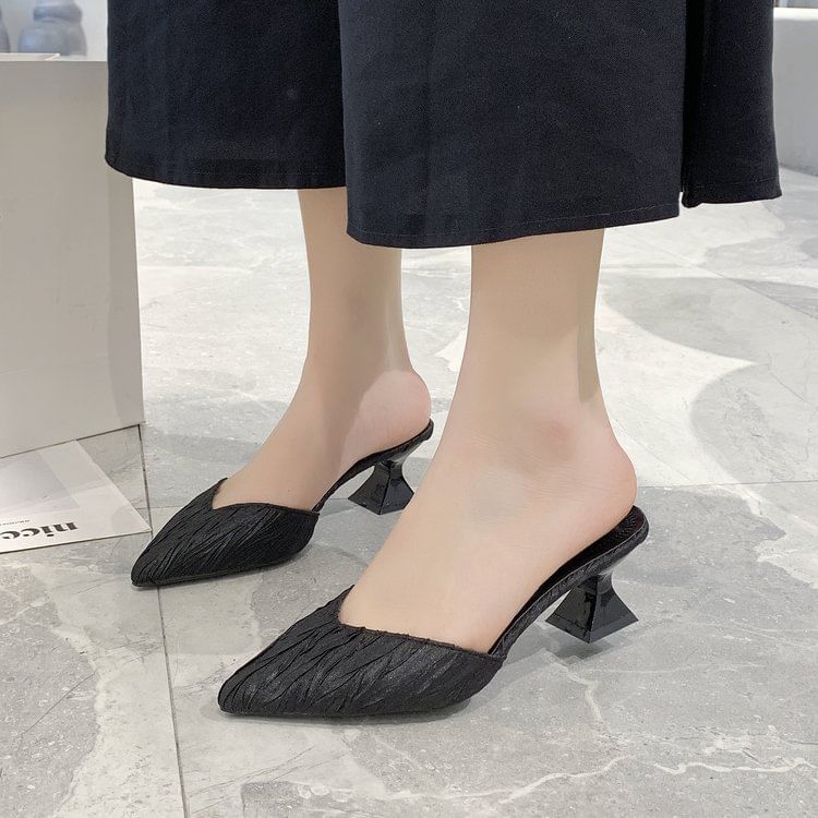 Kitten Pointed Heel Toe Mules