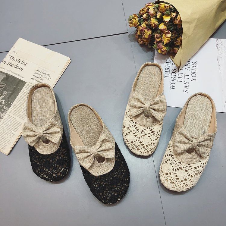 Cutout Round Bow Toe Mules