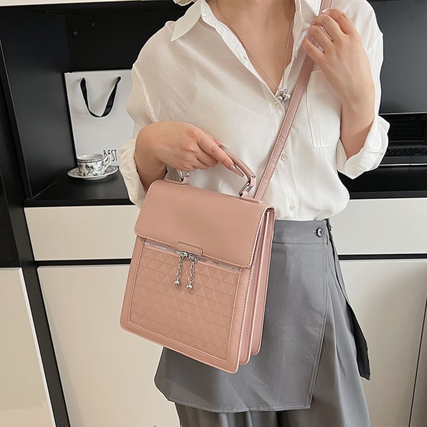 Faux Flap Backpack Leather Plain