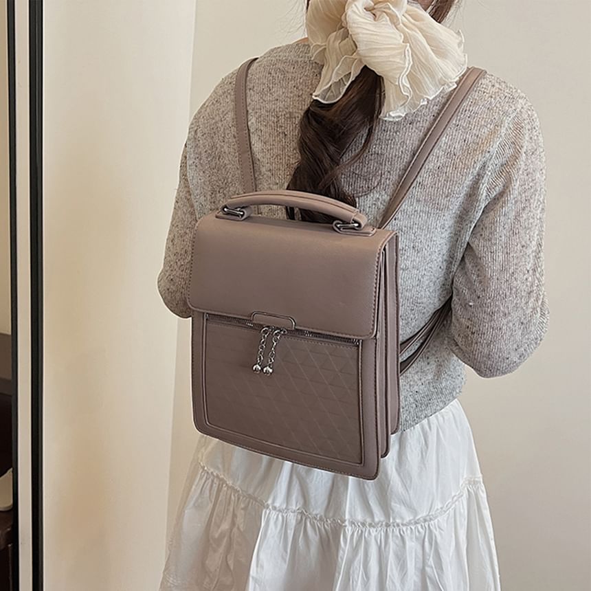 Faux Flap Backpack Leather Plain