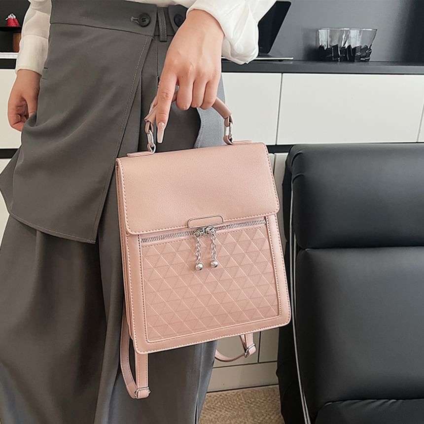 Faux Flap Backpack Leather Plain
