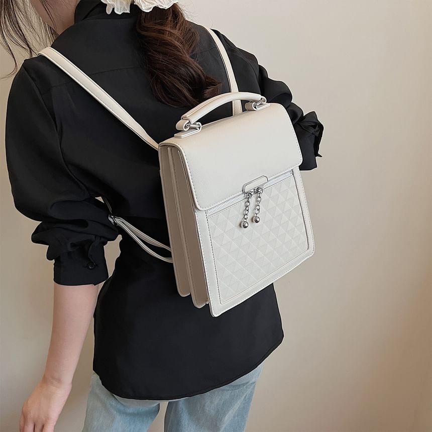 Faux Flap Backpack Leather Plain