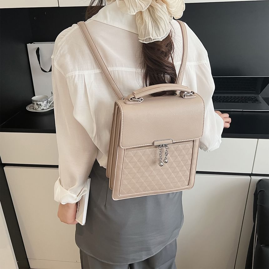 Faux Flap Backpack Leather Plain