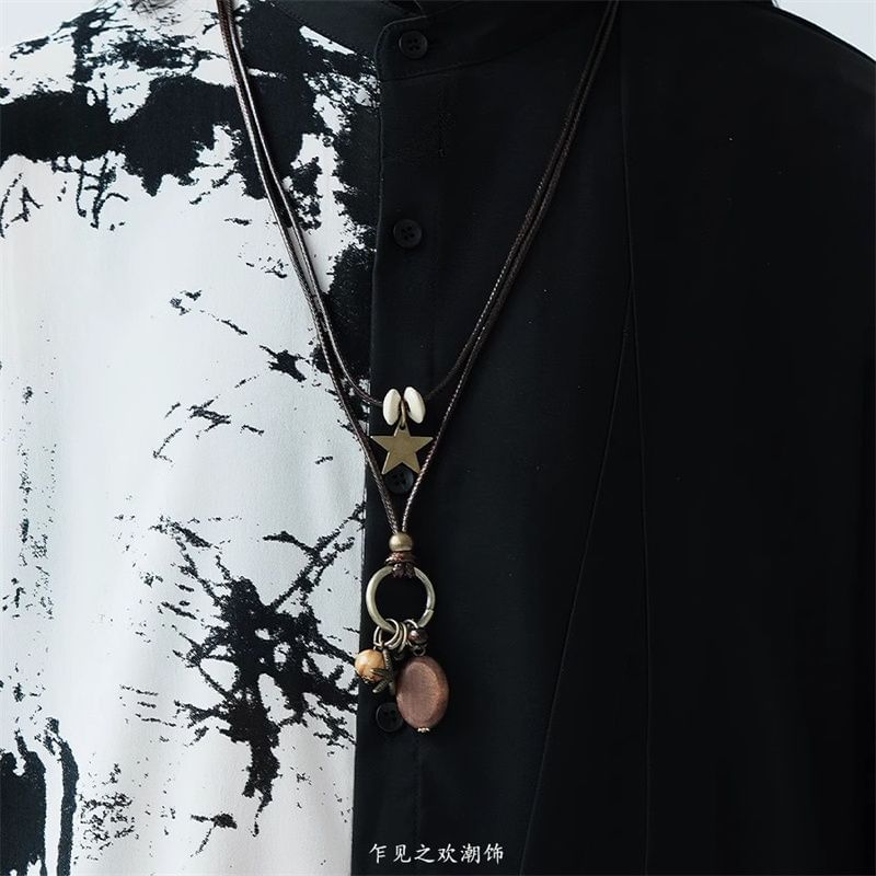 Pendant Necklace Bead Star Layered Cord