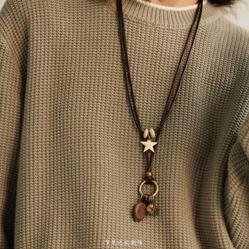 Pendant Necklace Bead Star Layered Cord