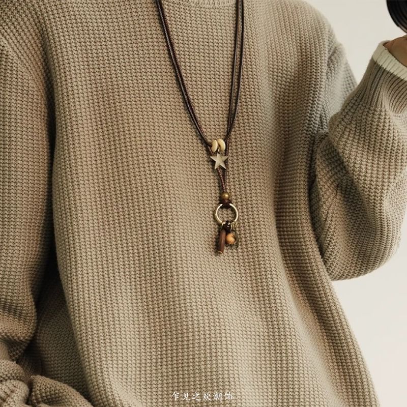 Pendant Necklace Bead Star Layered Cord