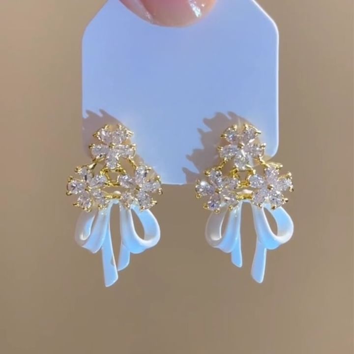 Earring Floral Bow Rhinestone Alloy Chandelier