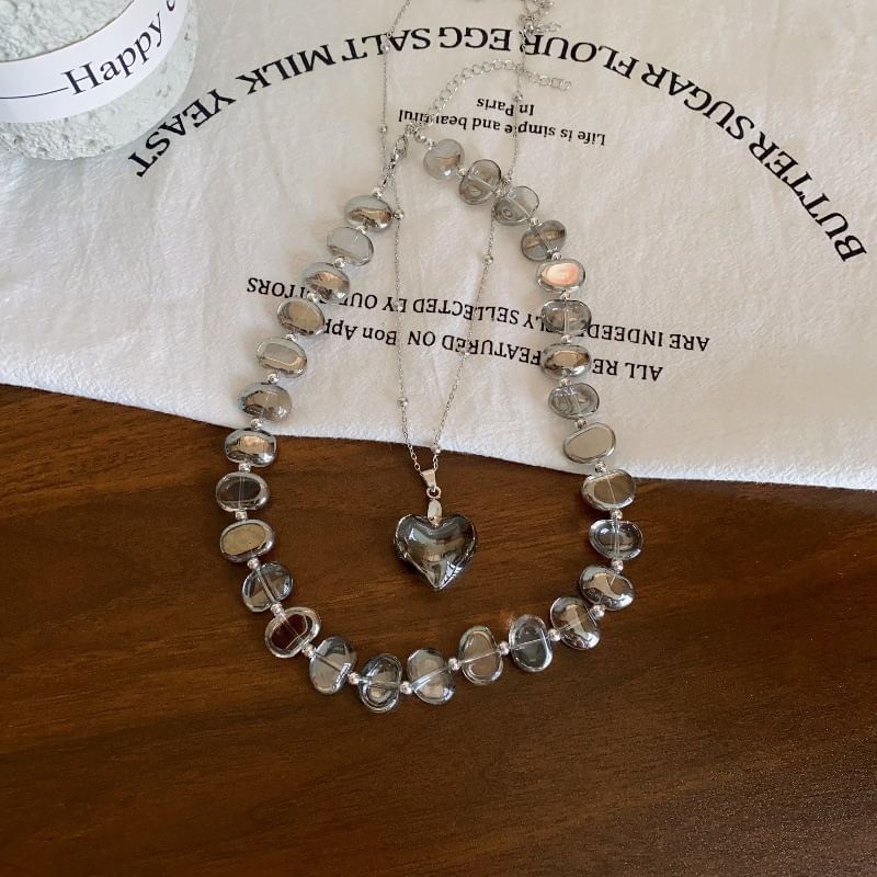 Choker Crystal Faux Pendant Station Heart
