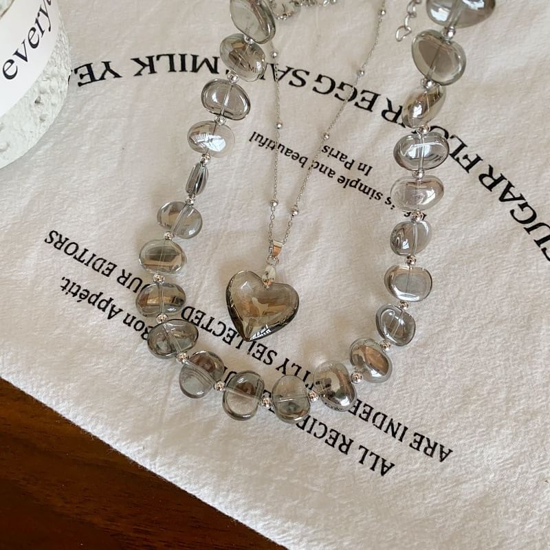 Choker Crystal Faux Pendant Station Heart