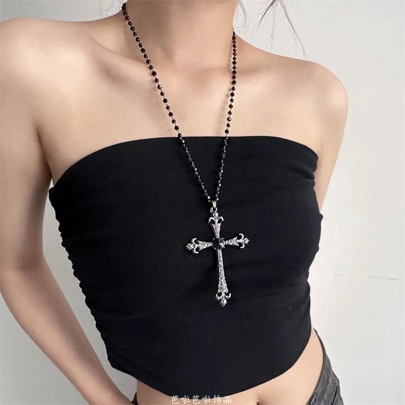Pendant Station Faux Gemstone Necklace Cross