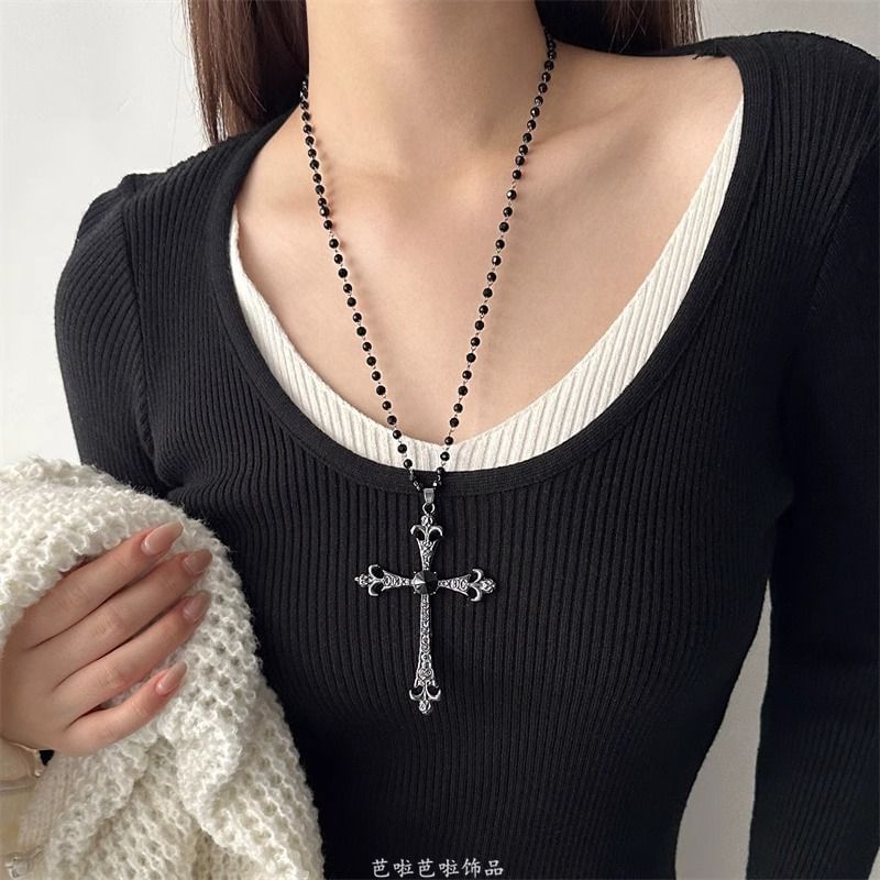Pendant Station Faux Gemstone Necklace Cross