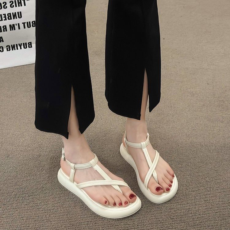 Leather Faux Sandals Platform