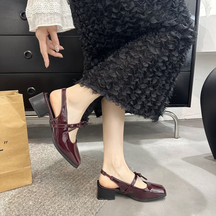 Toe Slingback Pumps Jane Mary Bow Square