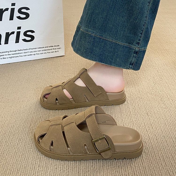Suede Platform Woven Faux Mules