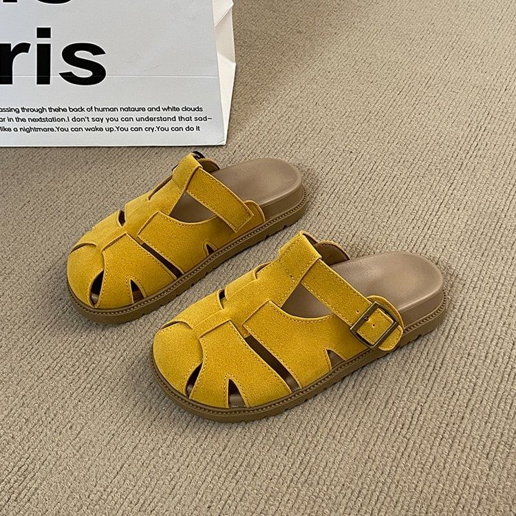 Suede Platform Woven Faux Mules