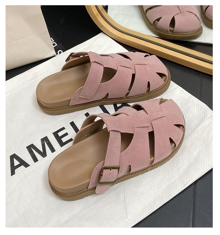 Suede Platform Woven Faux Mules