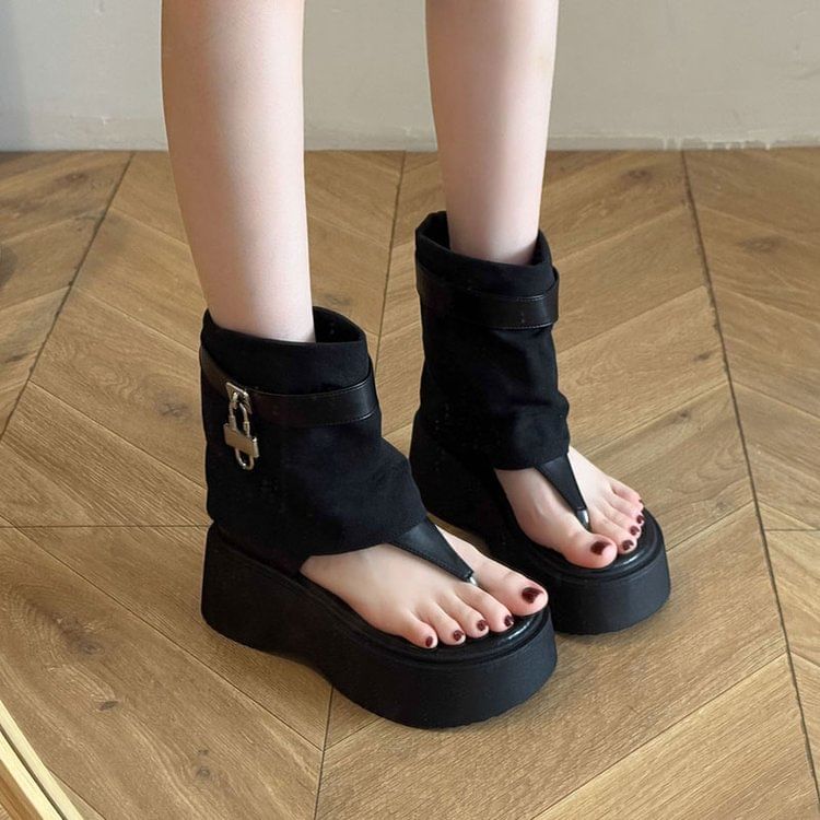 Panel Boots Thong Platform Padlock