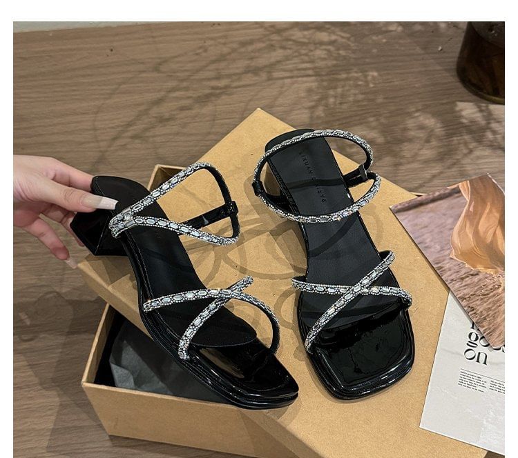 Rhinestone Heel Sandals Block