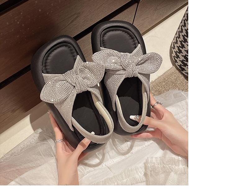Slingback Bow Platform Sandals Rhinestone