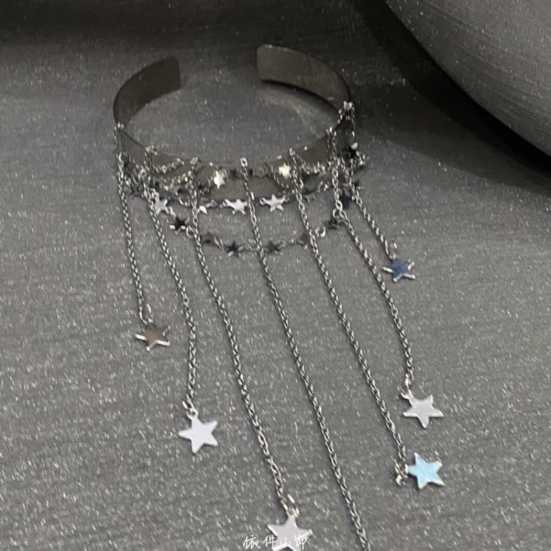 Chain Fringed Open Bangle Star