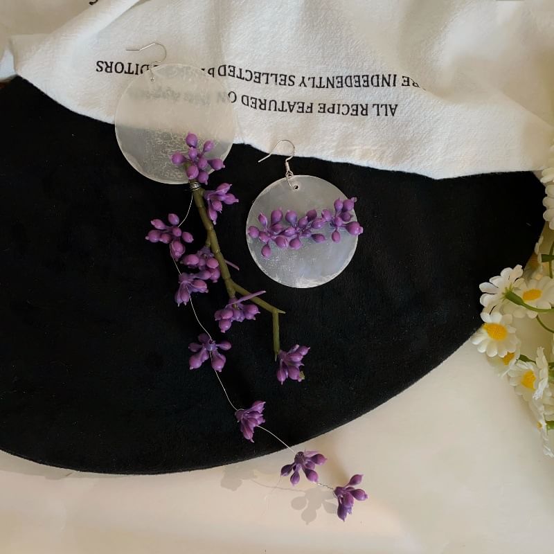 Drop Earring Asymmetrical Disc Flower Statement