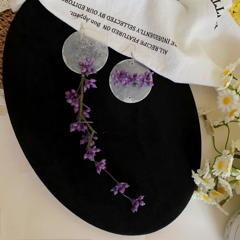 Drop Earring Asymmetrical Disc Flower Statement