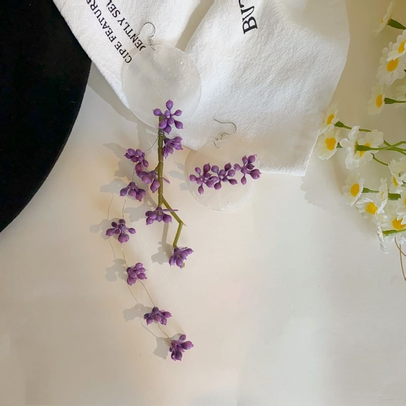 Drop Earring Asymmetrical Disc Flower Statement