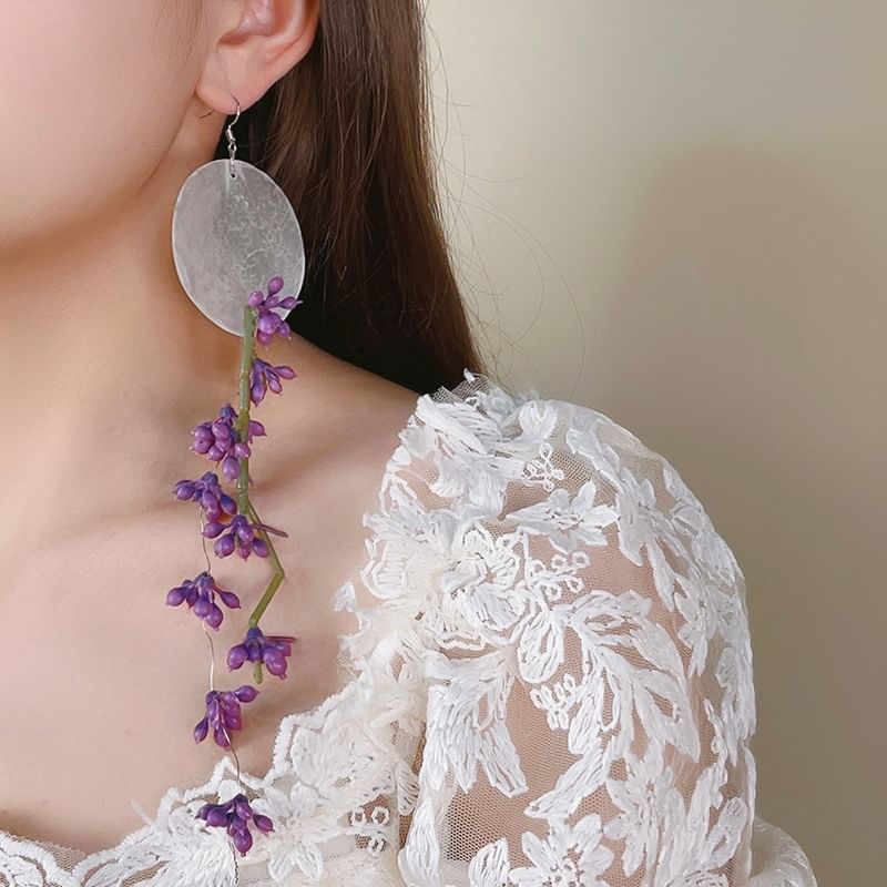 Drop Earring Asymmetrical Disc Flower Statement