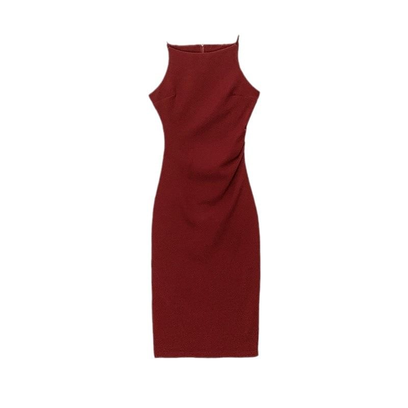Sheath Plain Midi Sleeveless Dress