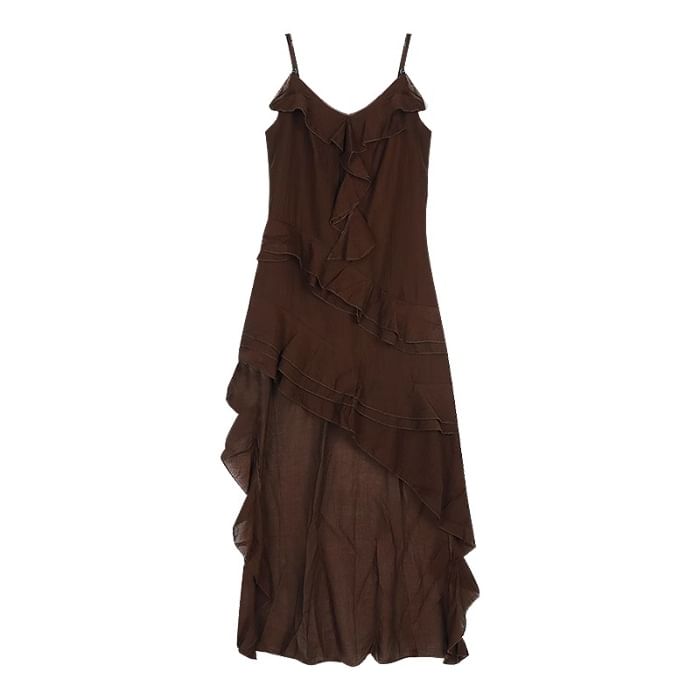 A-Line Asymmetrical V-Neck Sleeveless Dress