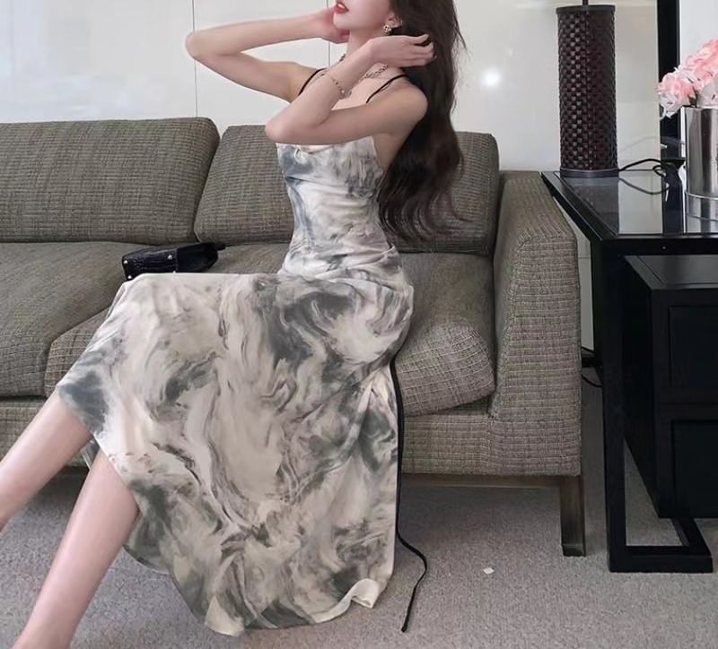 Print Maxi Dress A-Line Spaghetti Strap