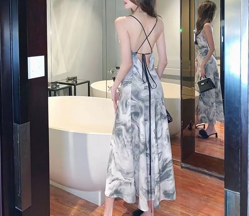 Print Maxi Dress A-Line Spaghetti Strap