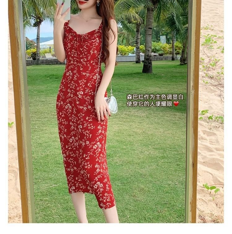 Sleeveless Sheath Floral Print Dress V-Neck Maxi