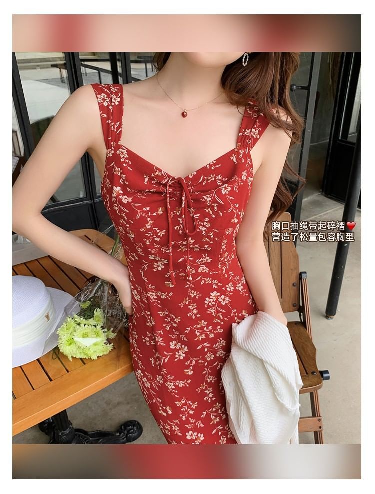 Sleeveless Sheath Floral Print Dress V-Neck Maxi