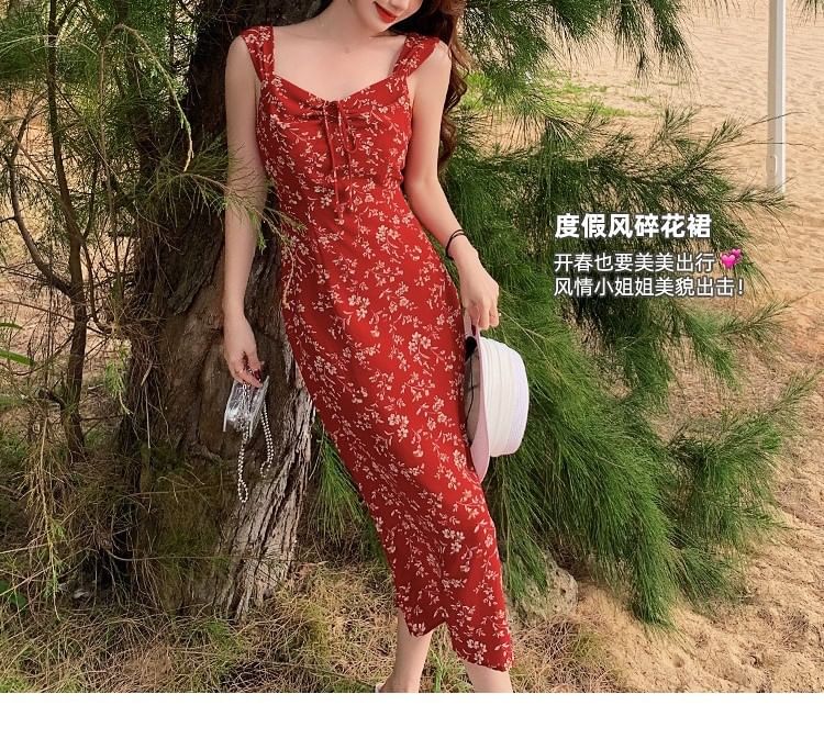 Sleeveless Sheath Floral Print Dress V-Neck Maxi