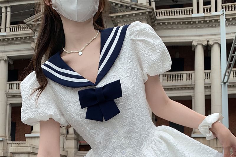 Dress Short-Sleeve Mini Collar Sailor A-Line