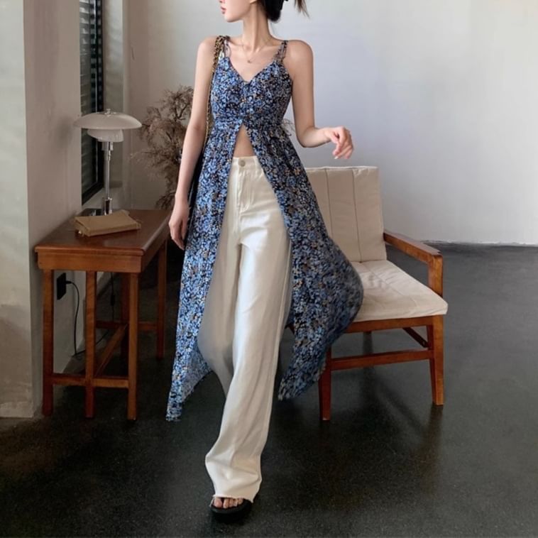 Floral Midi Dress V-Neck Sleeveless A-Line Print