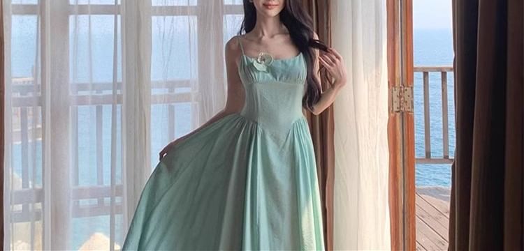 Strap A-Line Dress Accent Spaghetti Maxi Floral